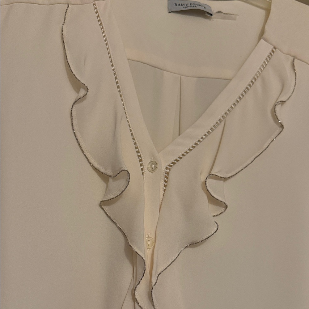Ramy Brook Ivory Ruffle 💯 % Silk Blouse